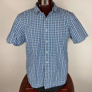 Nautica Mens XL Blue White Plaid Collared Button Down Shirt Short Sleeve Cotton